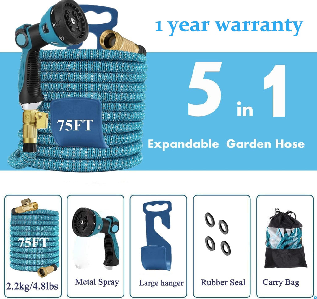 Garden Hose Expandable 75ft 100ft 150ft Expanding 75 feet 100 foot 150 ft (CA, SkyBlue)